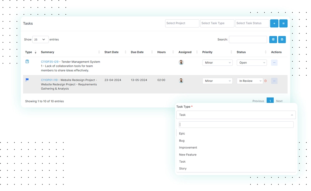 Record Project Tasks